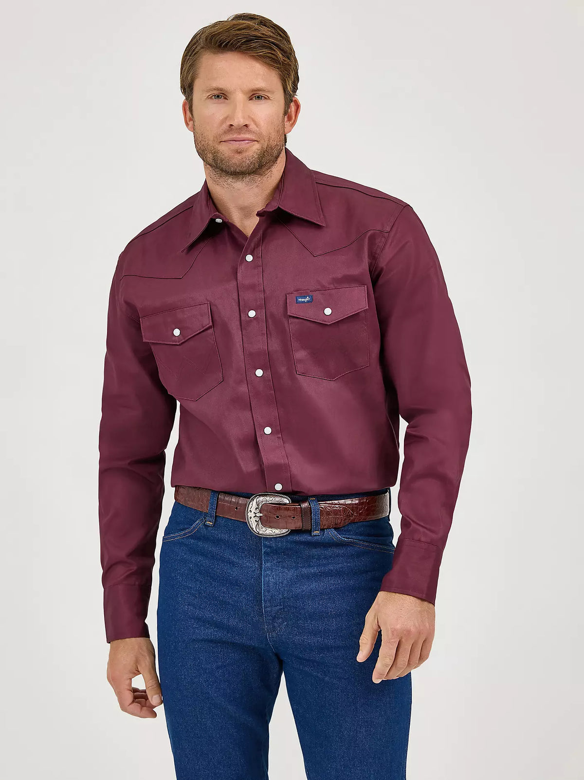 Wrangler Mens Cowboy Cut® Firm Finish Twill Western Snap Work Shirt Red Oxide