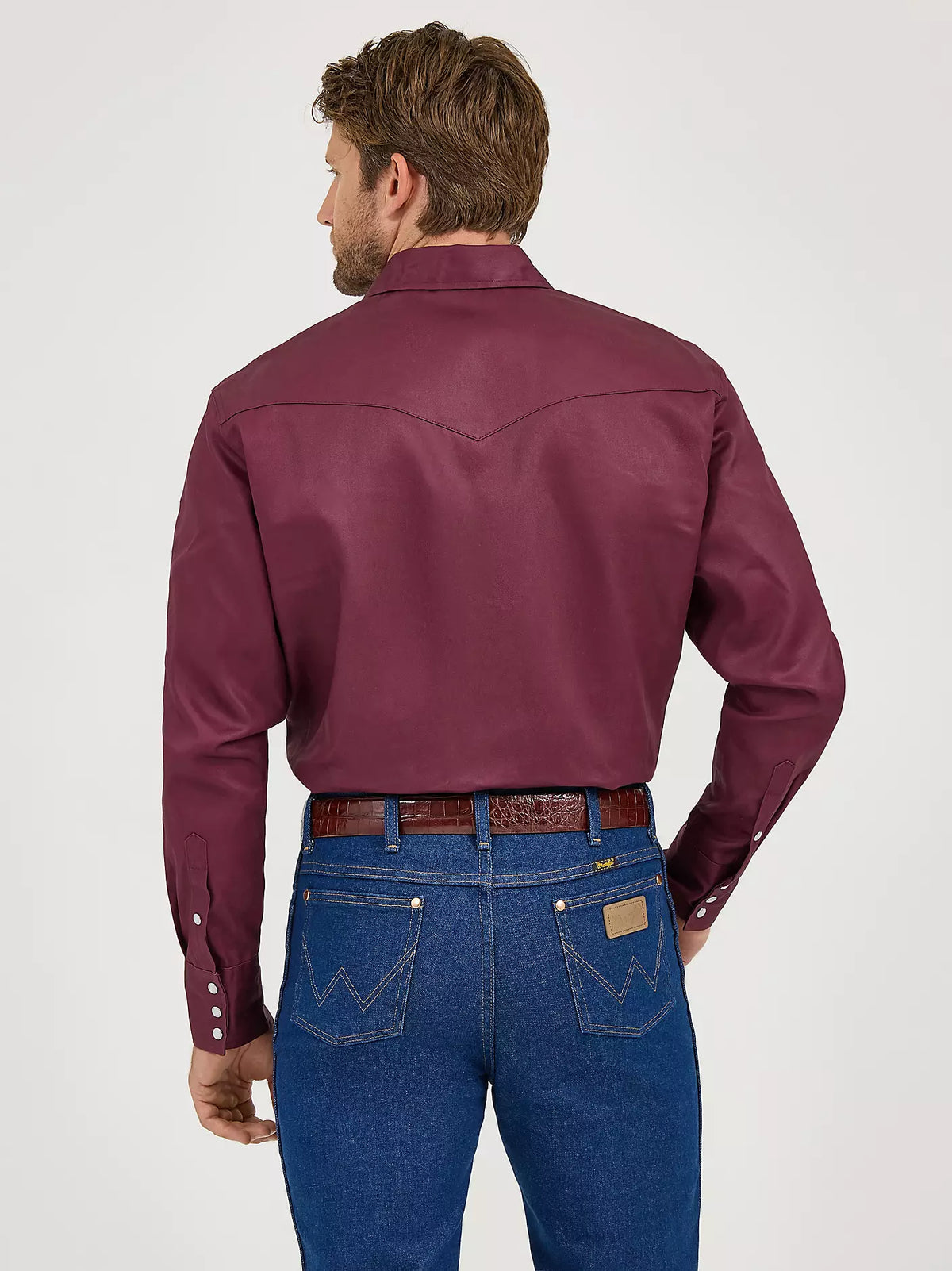 Wrangler Mens Cowboy Cut® Firm Finish Twill Western Snap Work Shirt Red Oxide