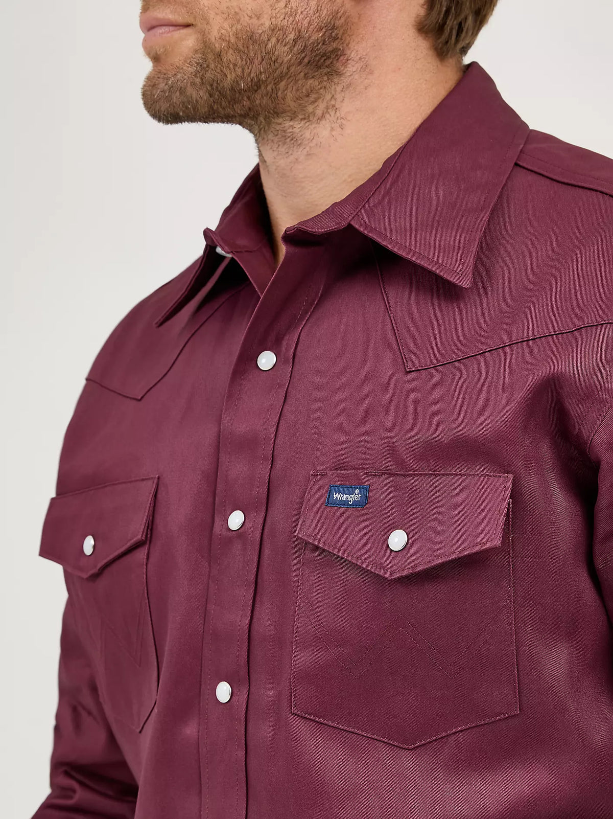 Wrangler Mens Cowboy Cut® Firm Finish Twill Western Snap Work Shirt Red Oxide