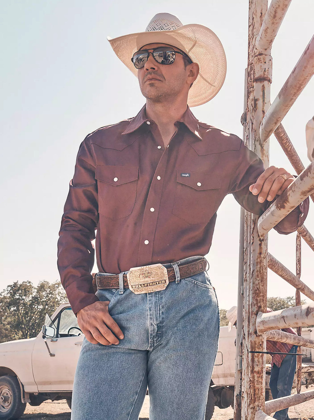 Wrangler Mens Cowboy Cut® Firm Finish Twill Western Snap Work Shirt Red Oxide