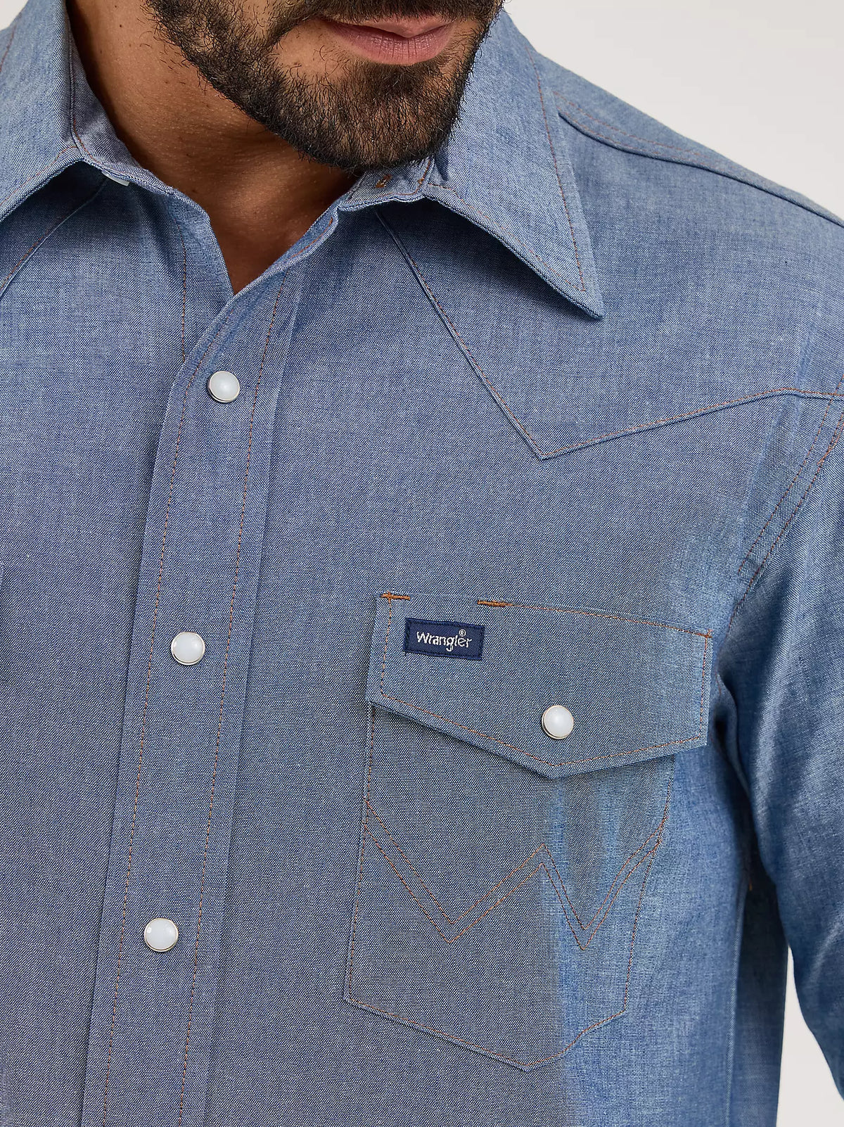 Wrangler Men's Cowboy Cut® Long Sleeve Western Snap Chambray Blue Work Shirt