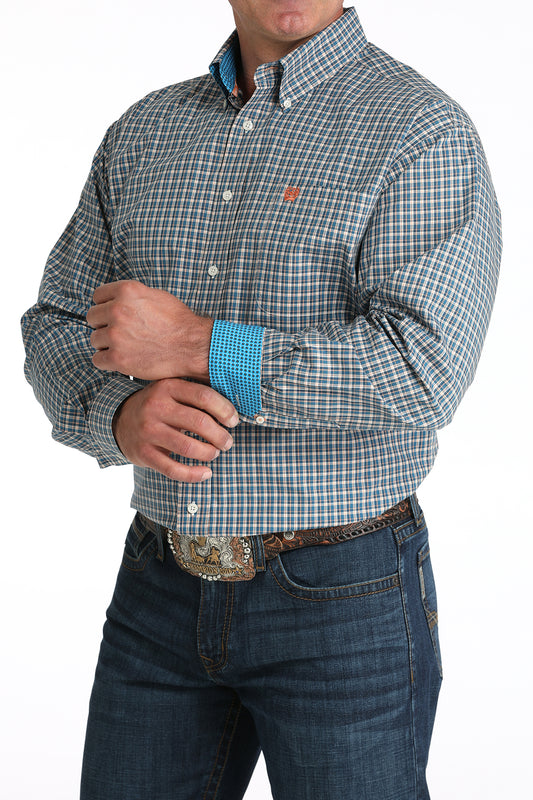 Cinch Men's Plaid Print Long Sleeve Shirt Blue