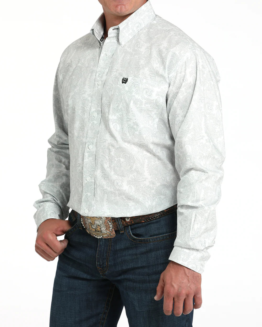 Cinch Men's Classic Fit Long Sleeve Button-Down Western Shirt White