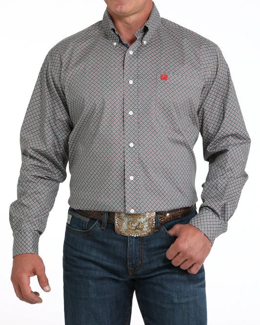 Cinch Men's Stretch Classic Fit Long Sleeve Button-Down Western Shirt Grey