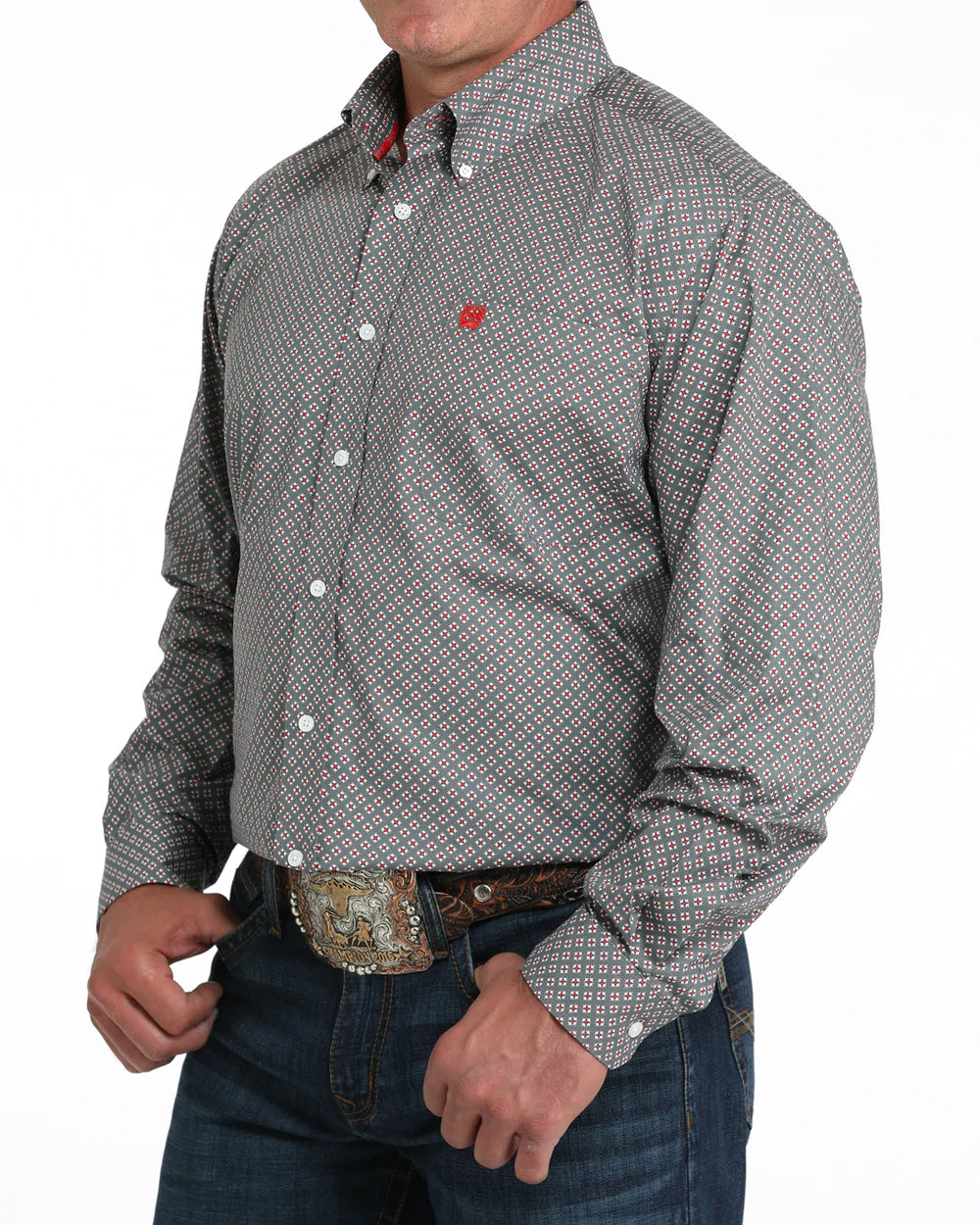 Cinch Men's Stretch Classic Fit Long Sleeve Button-Down Western Shirt Grey