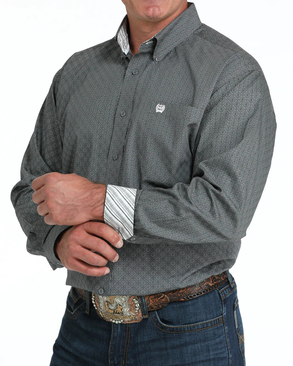 Cinch Men's Classic Fit Long Sleeve Button-Down Western Shirt Grey