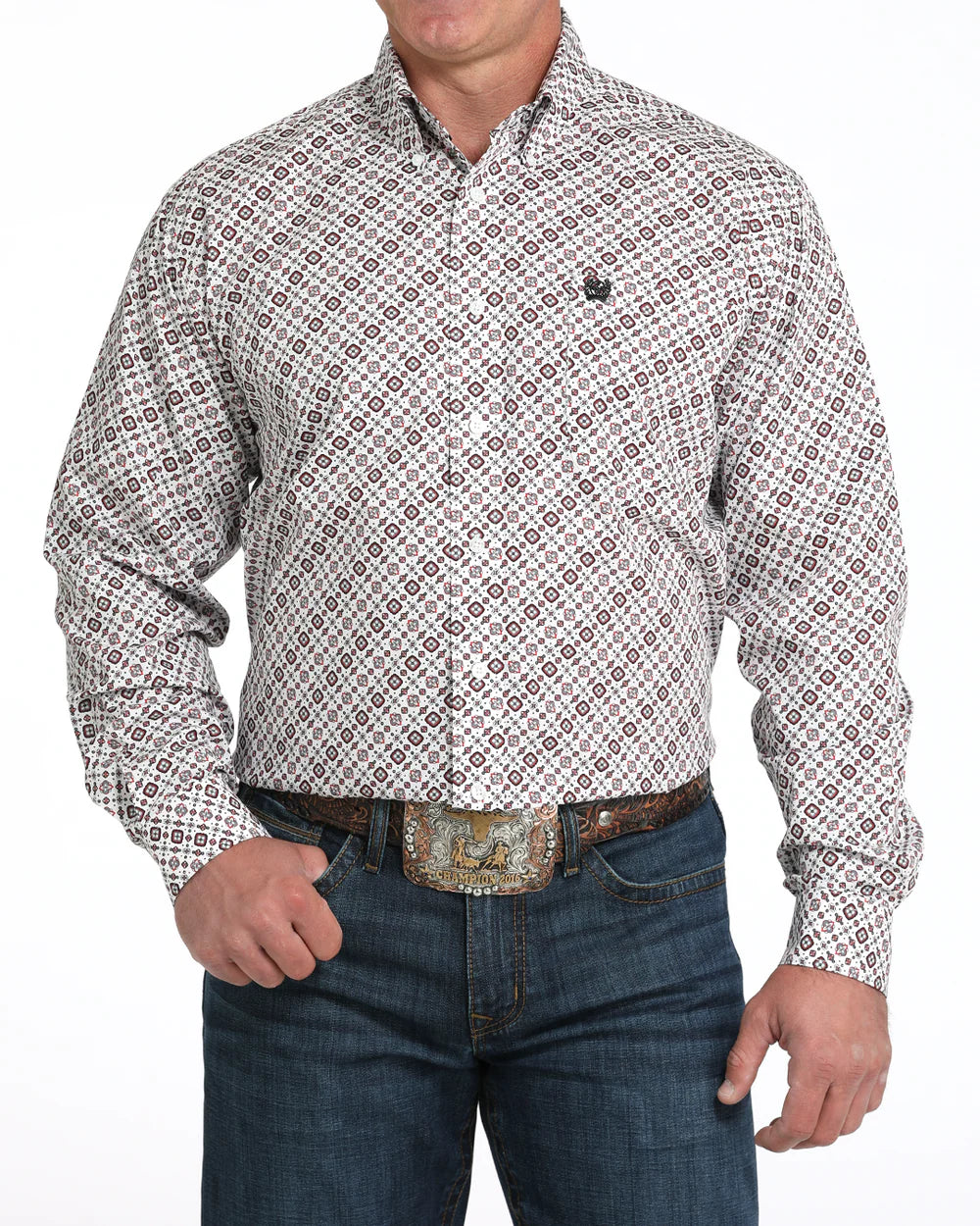 Cinch Men's Classic Fit Long Sleeve Button-Down Western Shirt White