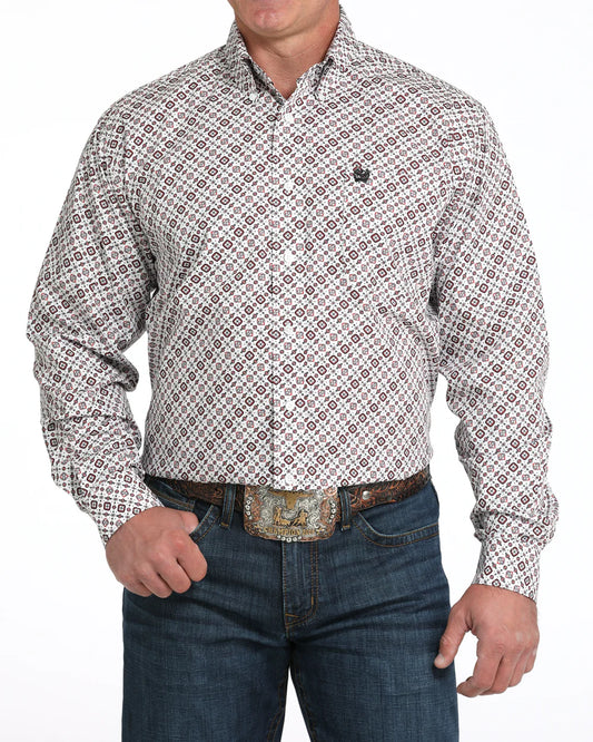 Cinch Men's Classic Fit Long Sleeve Button-Down Western Shirt White