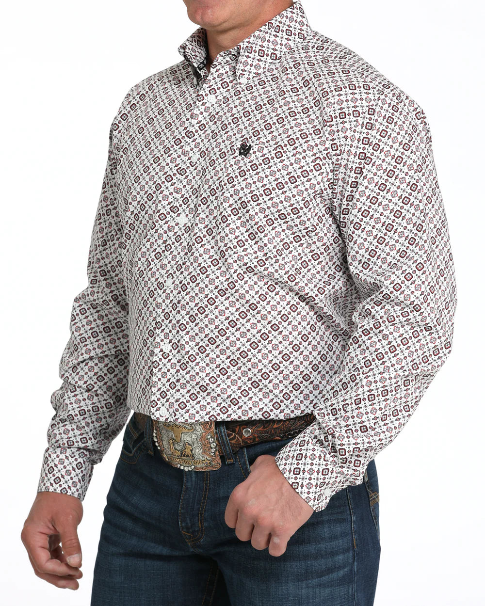 Cinch Men's Classic Fit Long Sleeve Button-Down Western Shirt White