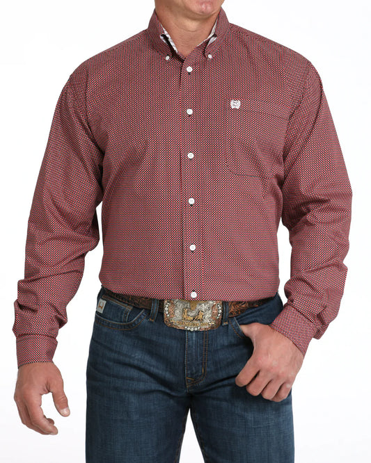 Cinch Men's Classic Fit Long Sleeve Button-Down Western Shirt Red