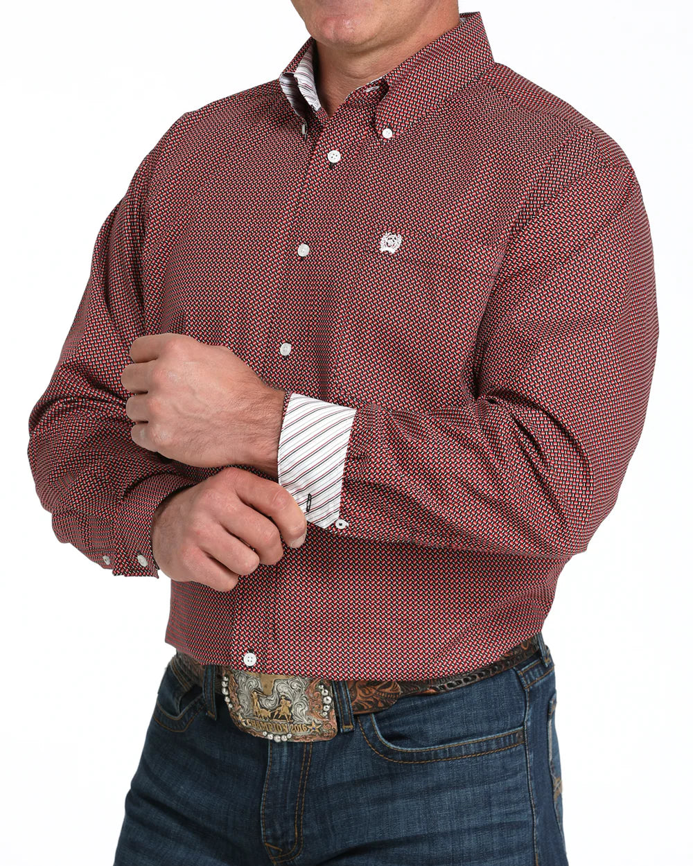 Cinch Men's Classic Fit Long Sleeve Button-Down Western Shirt Red