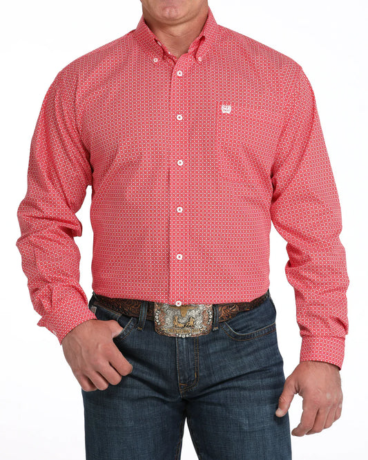 Cinch Men's Classic Fit Long Sleeve Button-Down Western Shirt Red