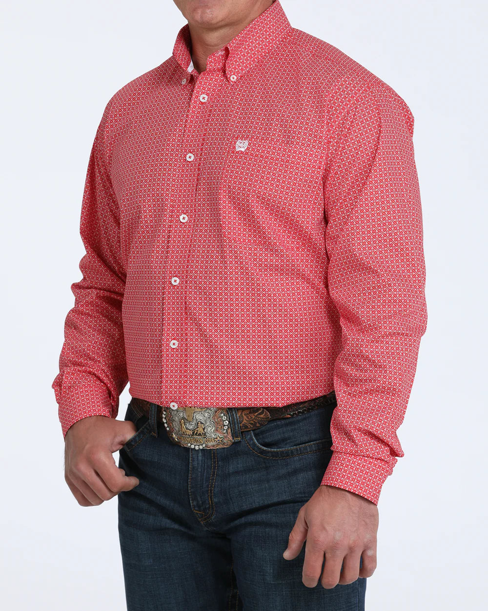 Cinch Men's Classic Fit Long Sleeve Button-Down Western Shirt Red