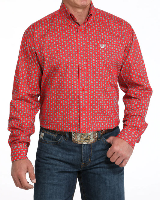 Cinch Men's Stretch Classic Fit Long Sleeve Button-Down Western Shirt Red