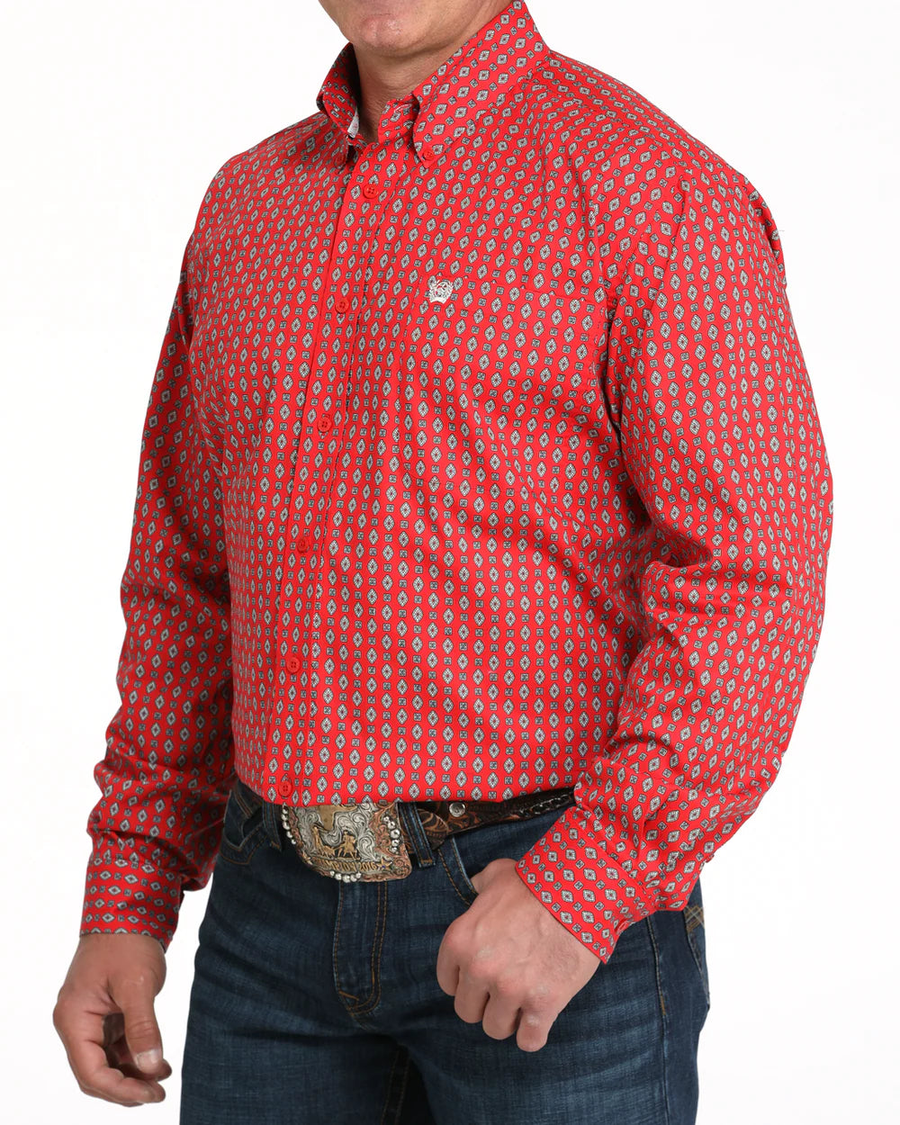 Cinch Men's Stretch Classic Fit Long Sleeve Button-Down Western Shirt Red