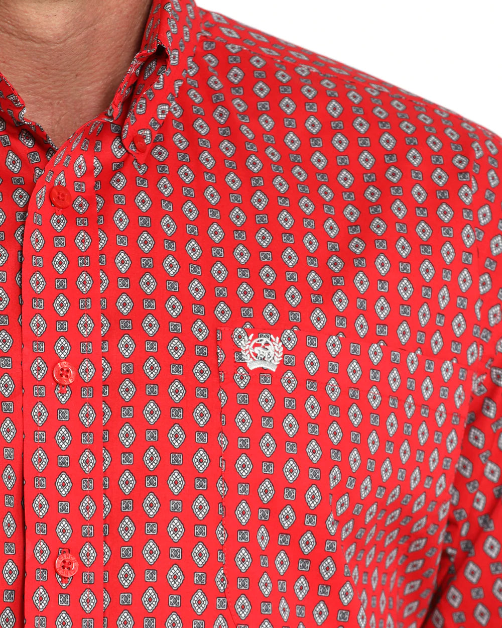Cinch Men's Stretch Classic Fit Long Sleeve Button-Down Western Shirt Red