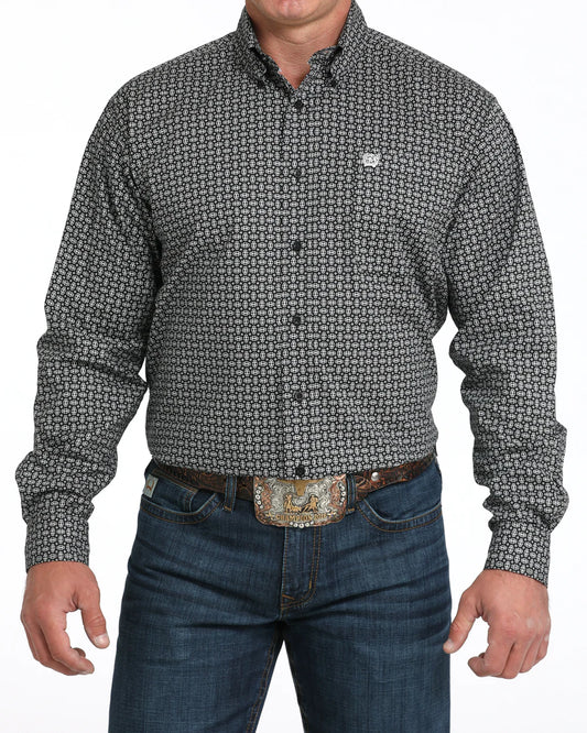 Cinch Men's Stretch Classic Fit Long Sleeve Button-Down Western Shirt Black
