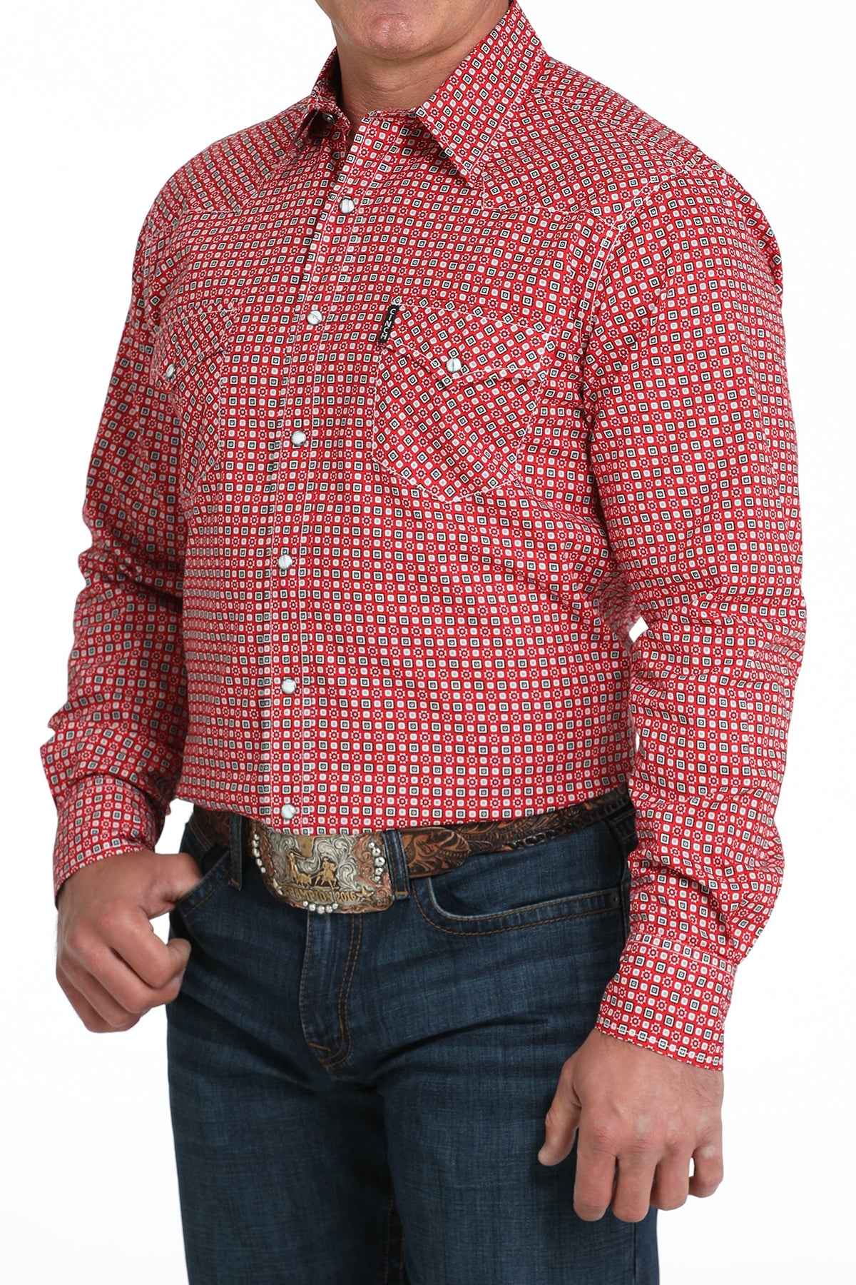 Cinch Men’s Modern Fit Long Sleeve Snap Front Western Shirt Red