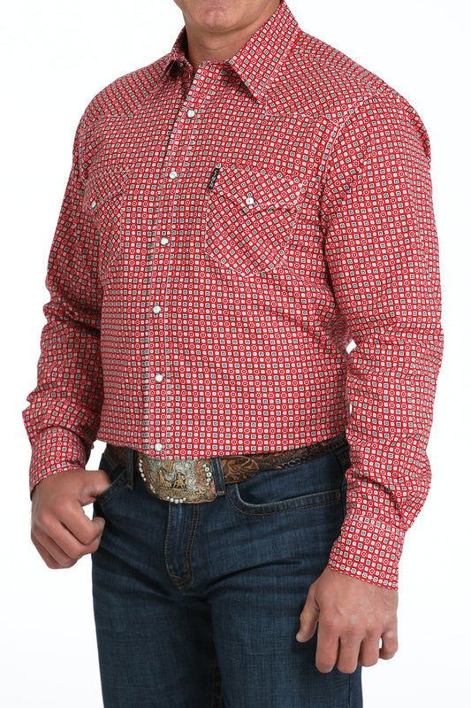 Cinch Men’s Modern Fit Long Sleeve Snap Front Western Shirt Red