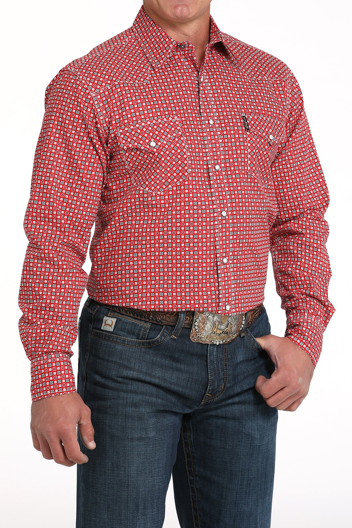 Cinch Men’s Modern Fit Long Sleeve Snap Front Western Shirt Red