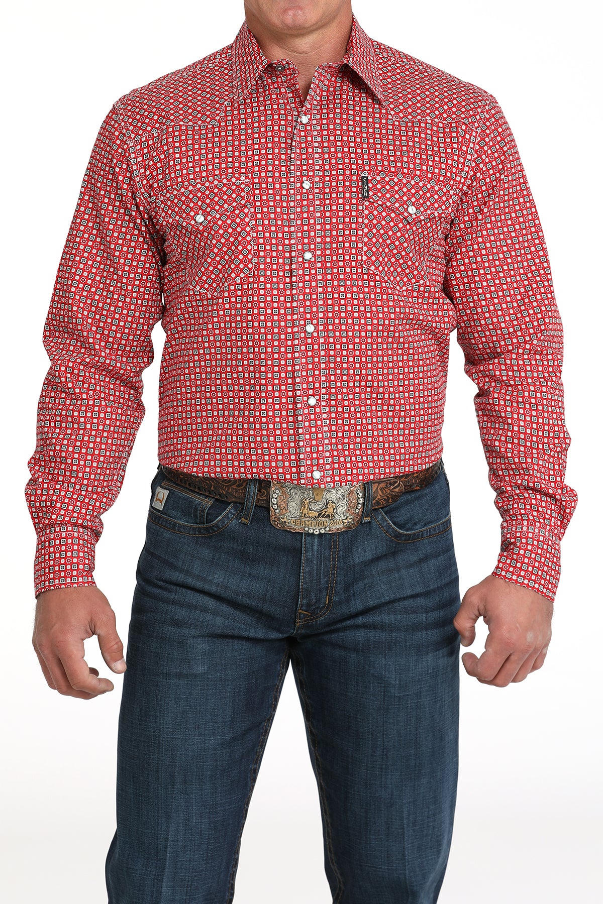Cinch Men’s Modern Fit Long Sleeve Snap Front Western Shirt Red