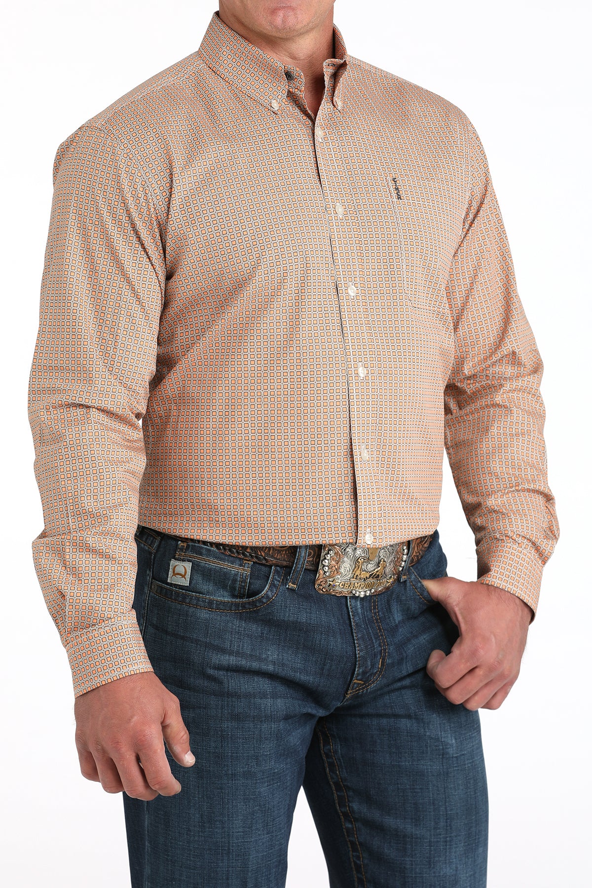 Cinch Men's Modern Fit Long Sleeve Shirt In Coral