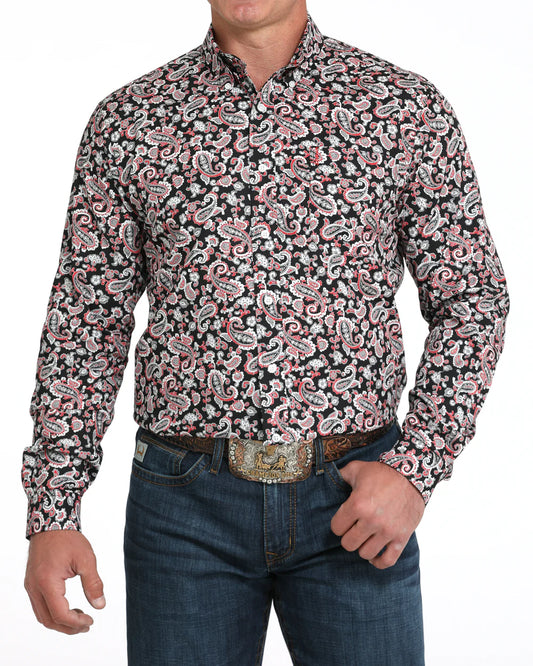 Cinch Men’s Modern Fit Long Sleeve Button-Down Western Shirt Black