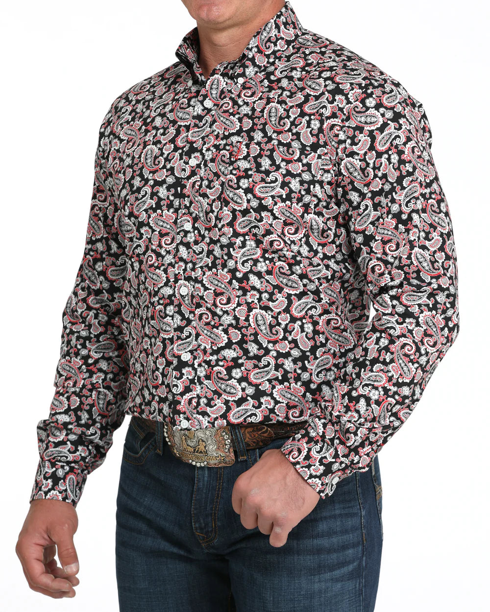 Cinch Men’s Modern Fit Long Sleeve Button-Down Western Shirt Black