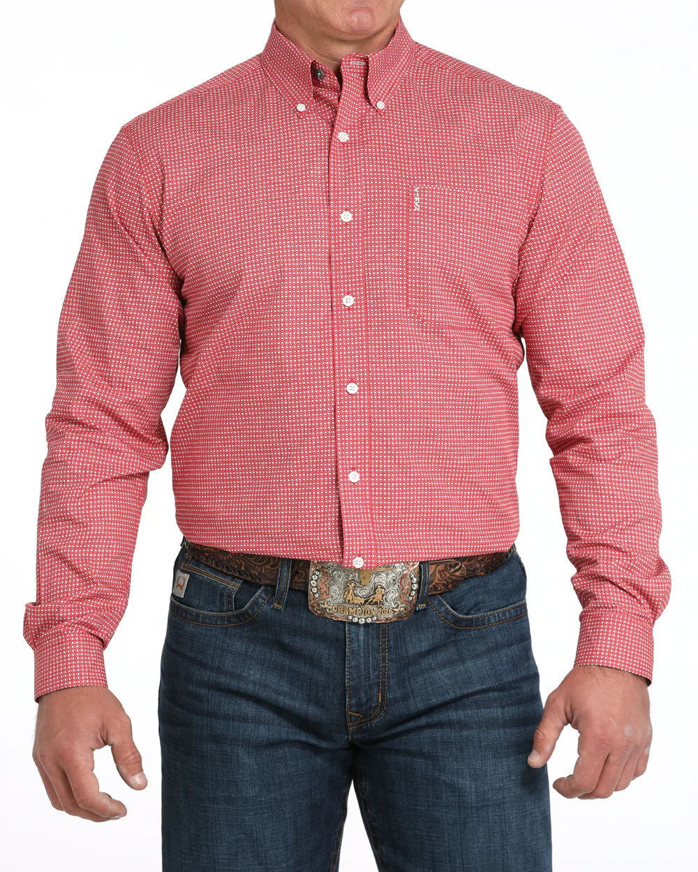 Cinch Men’s Modern Fit Long Sleeve Button-Down Western Shirt Red
