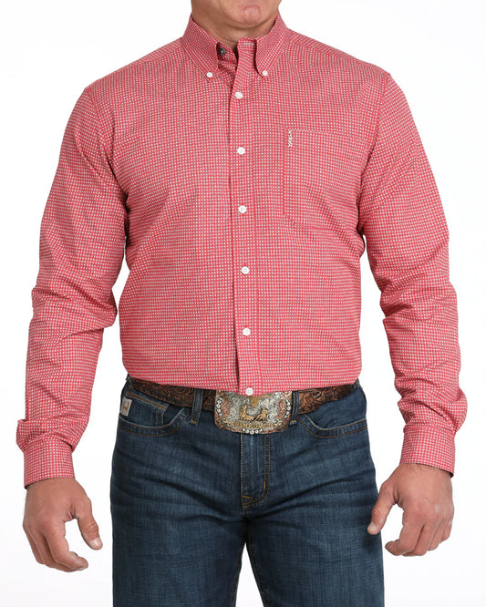 Cinch Men’s Modern Fit Long Sleeve Button-Down Western Shirt Red
