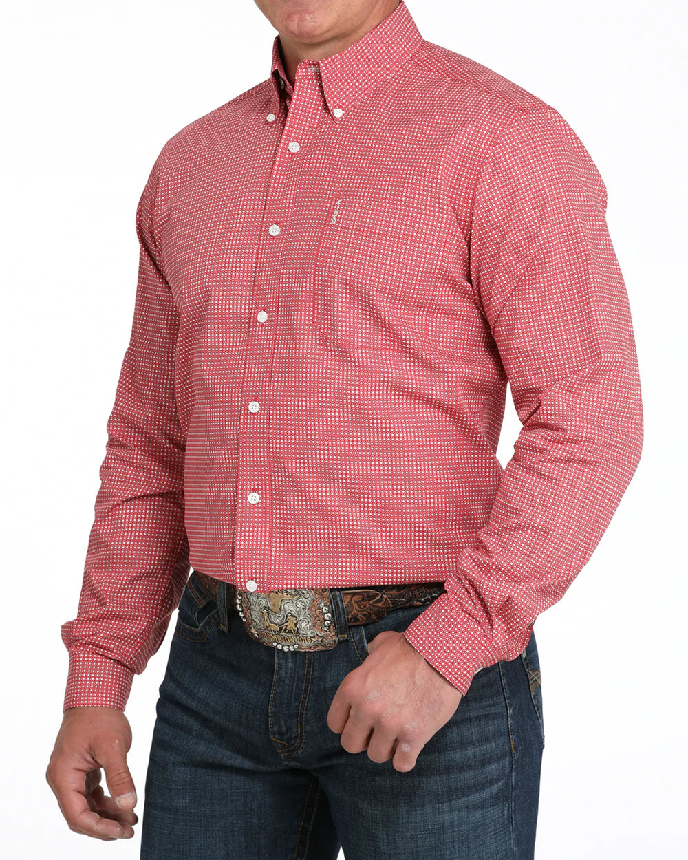 Cinch Men’s Modern Fit Long Sleeve Button-Down Western Shirt Red