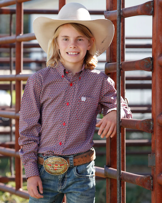 Cinch Boy's Button-Down Long Sleeve Western Shirt Red