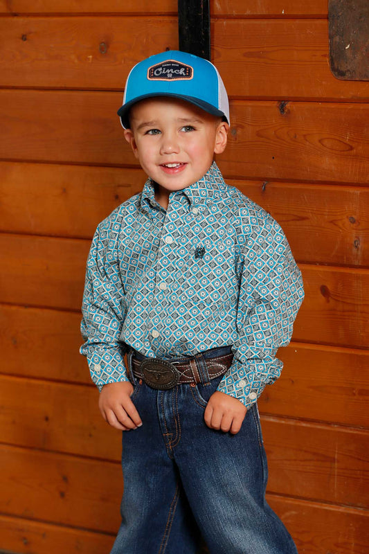 Cinch Toddler Boy's Geo Print Long Sleeve In Blue