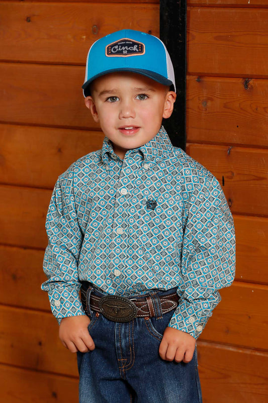Cinch Infant Boy's Geo Print Long Sleeve In Blue