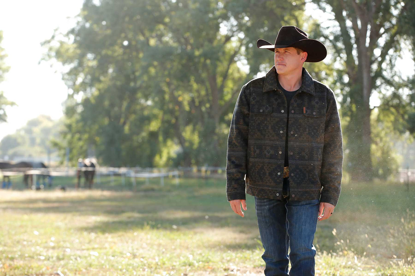 Cinch Men's Brushed Woven Printed Wooly Trucker Jacket Charcoal