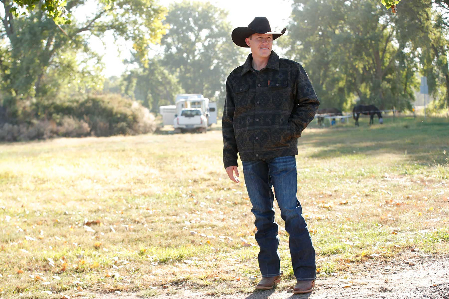 Cinch Men's Brushed Woven Printed Wooly Trucker Jacket Charcoal