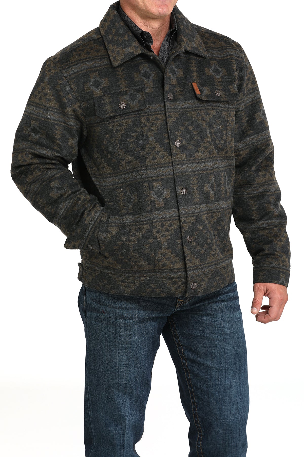 Cinch Men's Brushed Woven Printed Wooly Trucker Jacket Charcoal