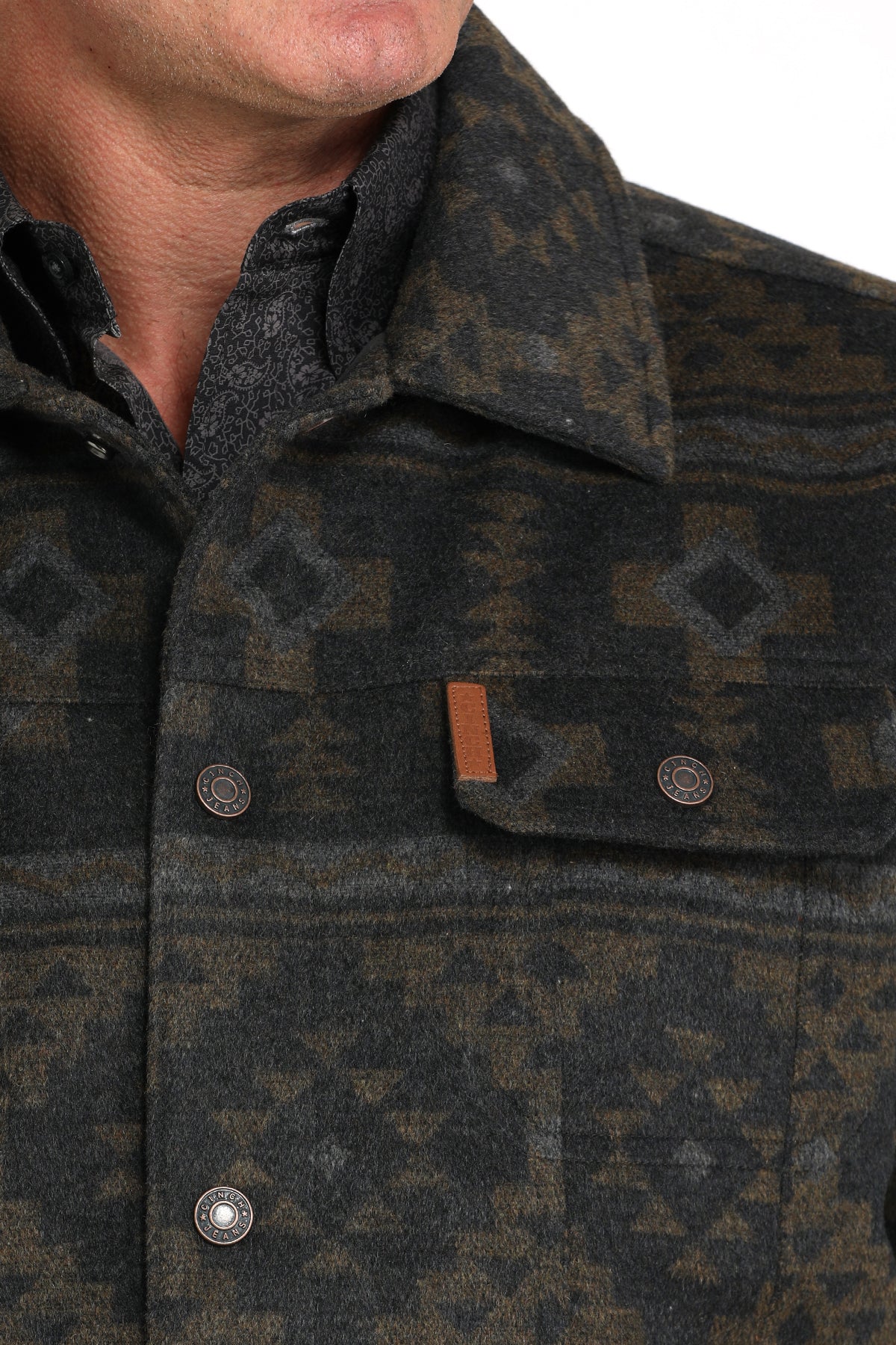 Cinch Men's Brushed Woven Printed Wooly Trucker Jacket Charcoal