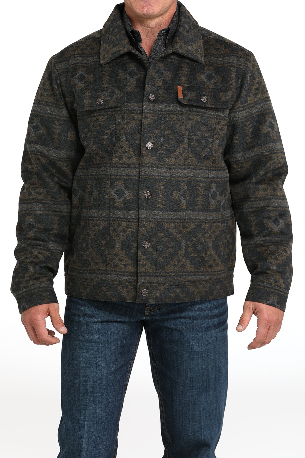 Cinch Men's Brushed Woven Printed Wooly Trucker Jacket Charcoal