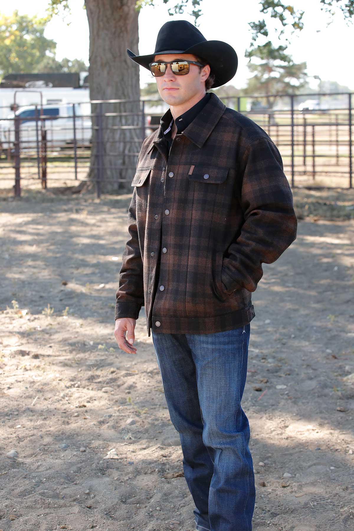 Cinch Men's Brushed Woven Wooly Trucker Jacket Brown