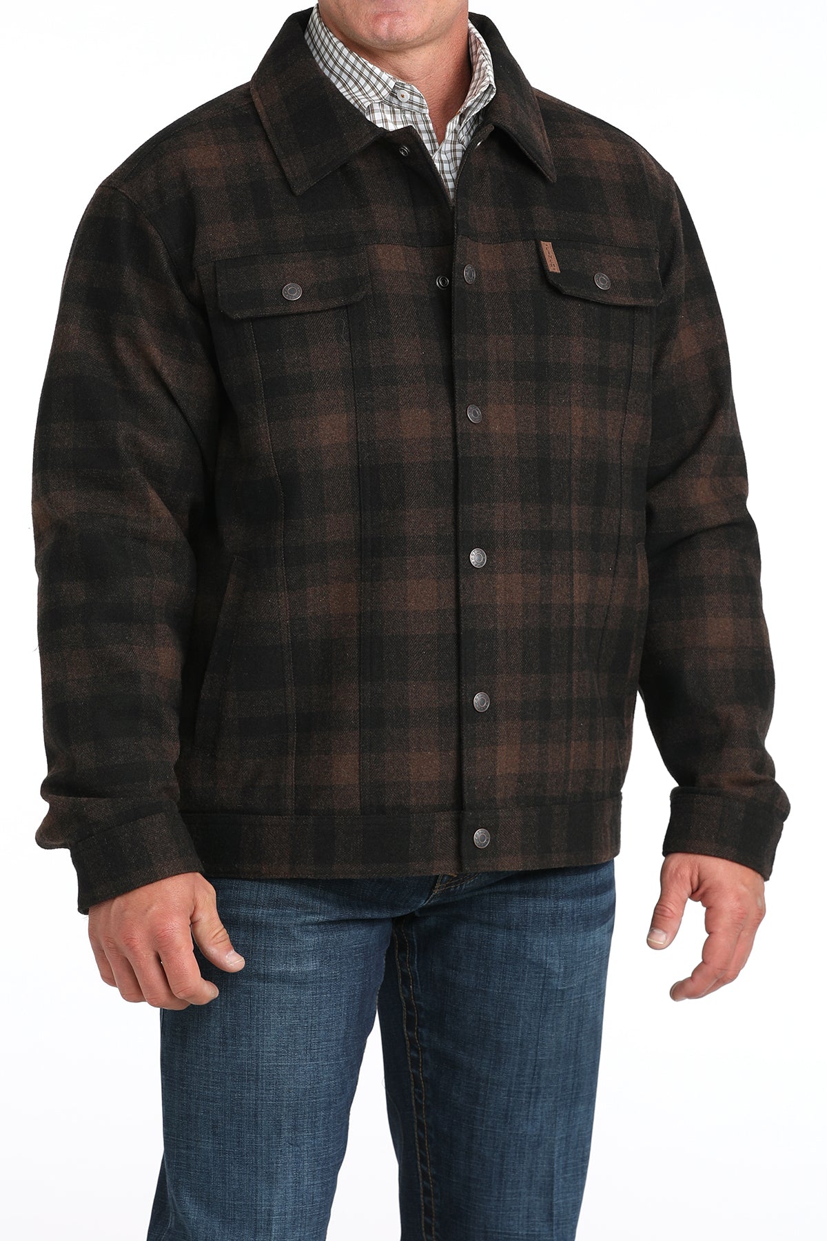 Cinch Men's Brushed Woven Wooly Trucker Jacket Brown