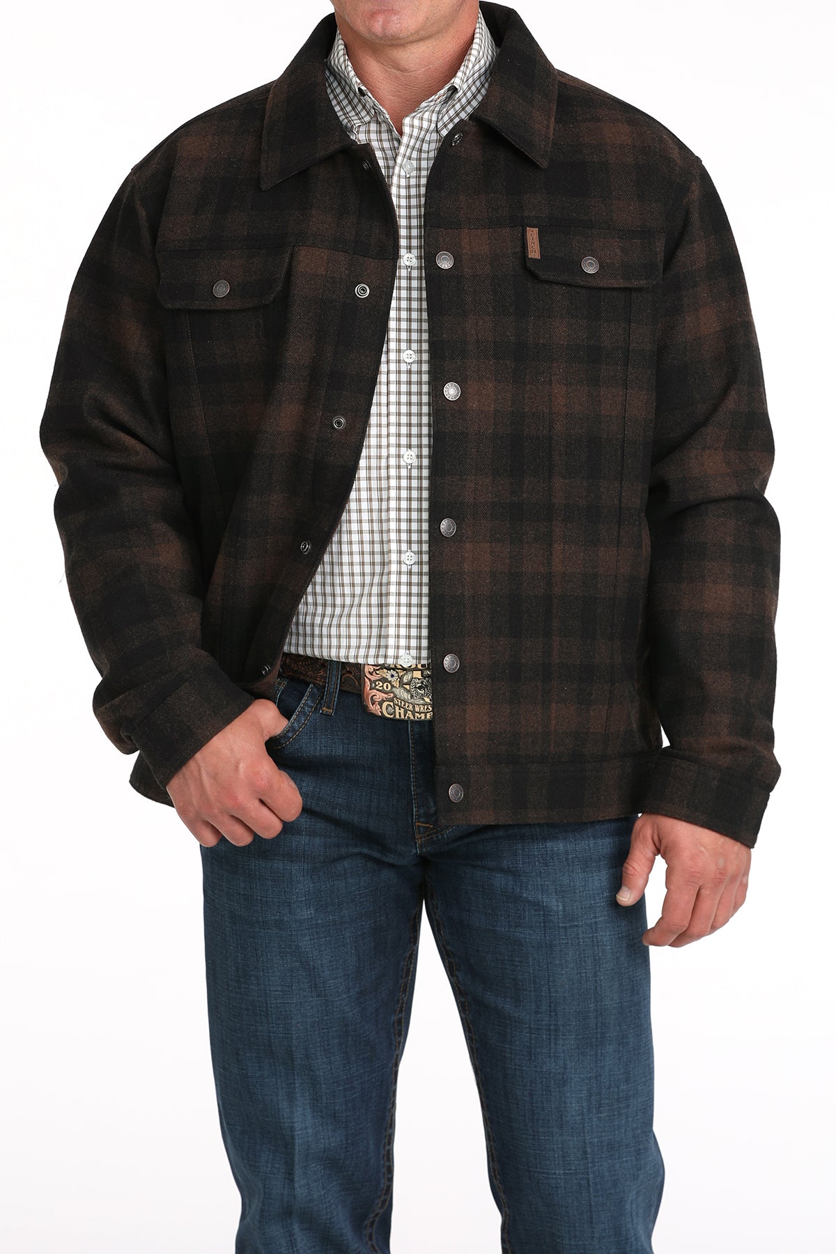 Cinch Men's Brushed Woven Wooly Trucker Jacket Brown