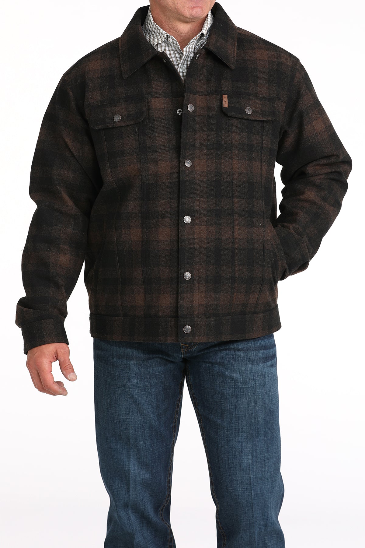 Cinch Men's Brushed Woven Wooly Trucker Jacket Brown