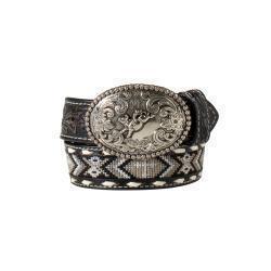 Nocona Boys Belt 1 1/4" Embroidered Cross Inlay Black