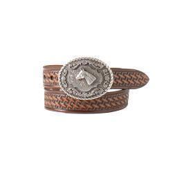 Nocona Infant Girl 3/4 Basketweave Horse Head Belt Brown