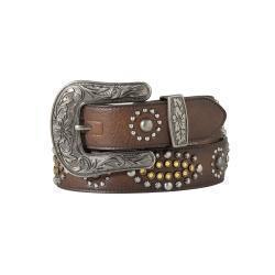 Nocona Ladies Belt 1 1/2" Burnished Edge Studs Brown