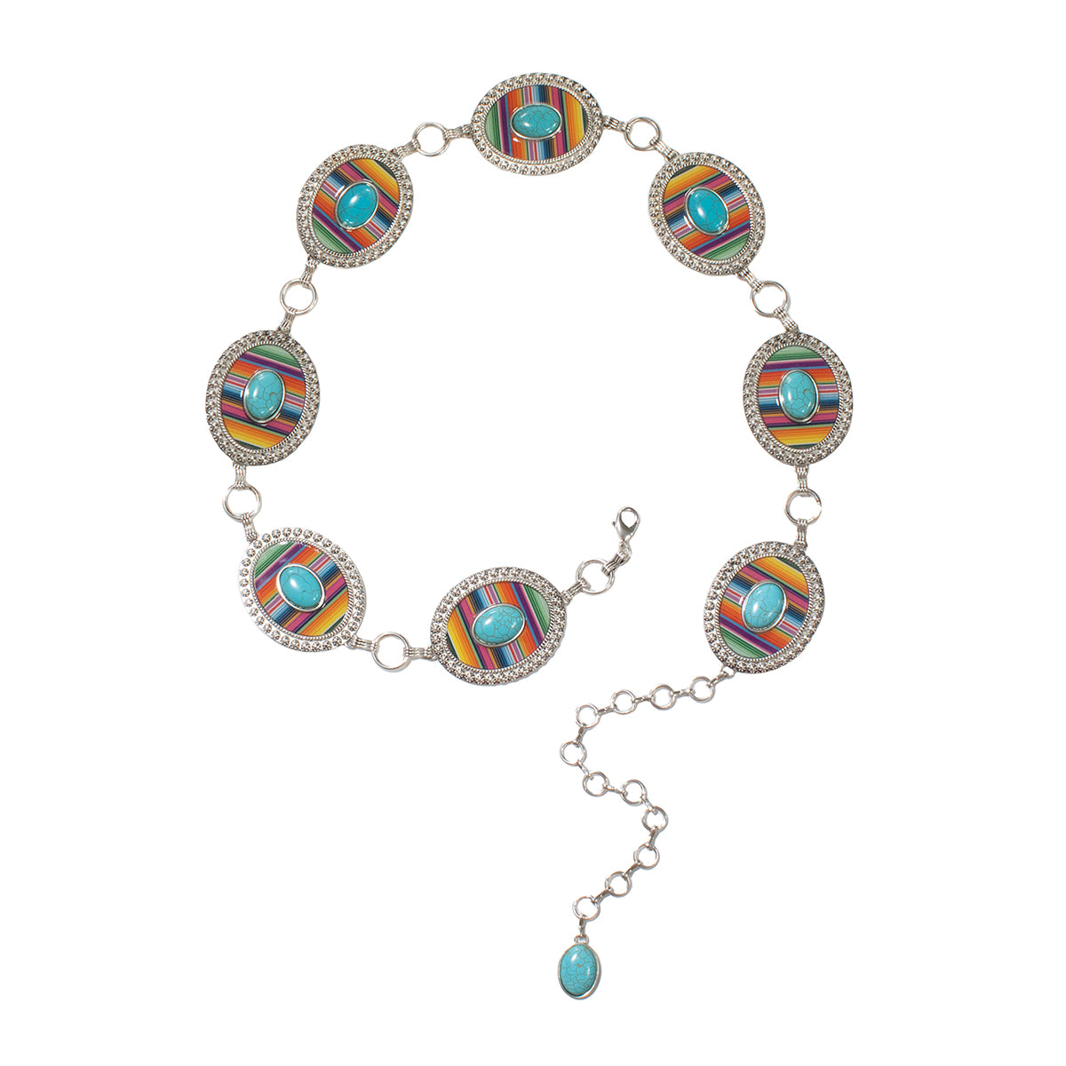 Nocona Ladies Belt Serape Turquoise Chain Multi Color