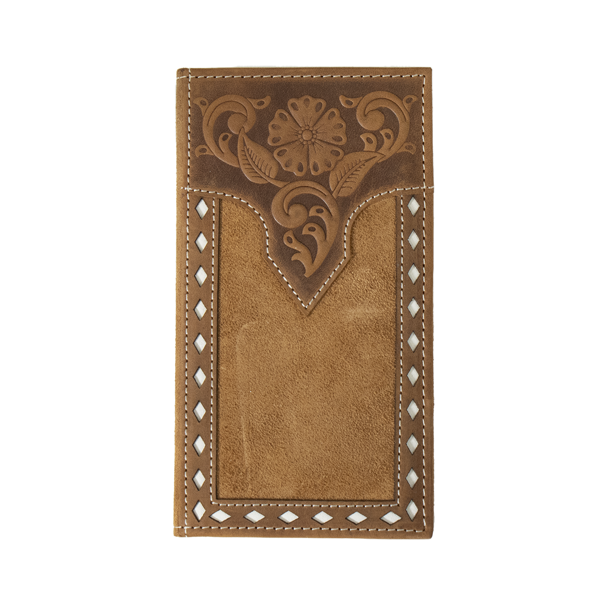 Nocona Rodeo Wallet Floral Embossed White Buck Lacing Tan