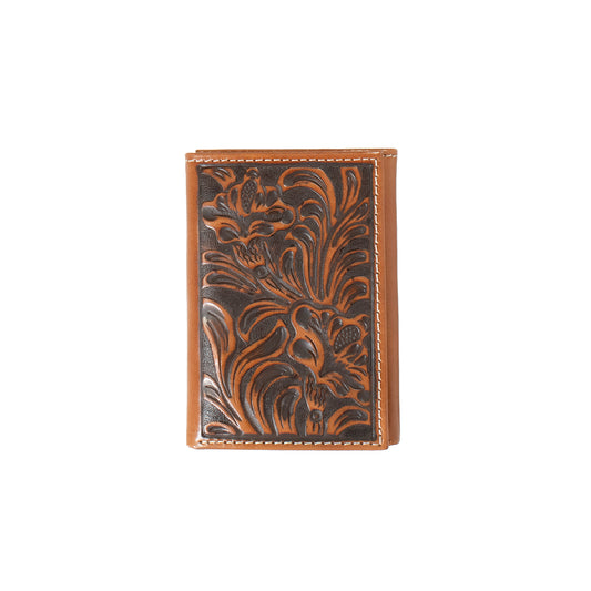 Nocona Trifold Wallet Floral Embossed Medium Brown