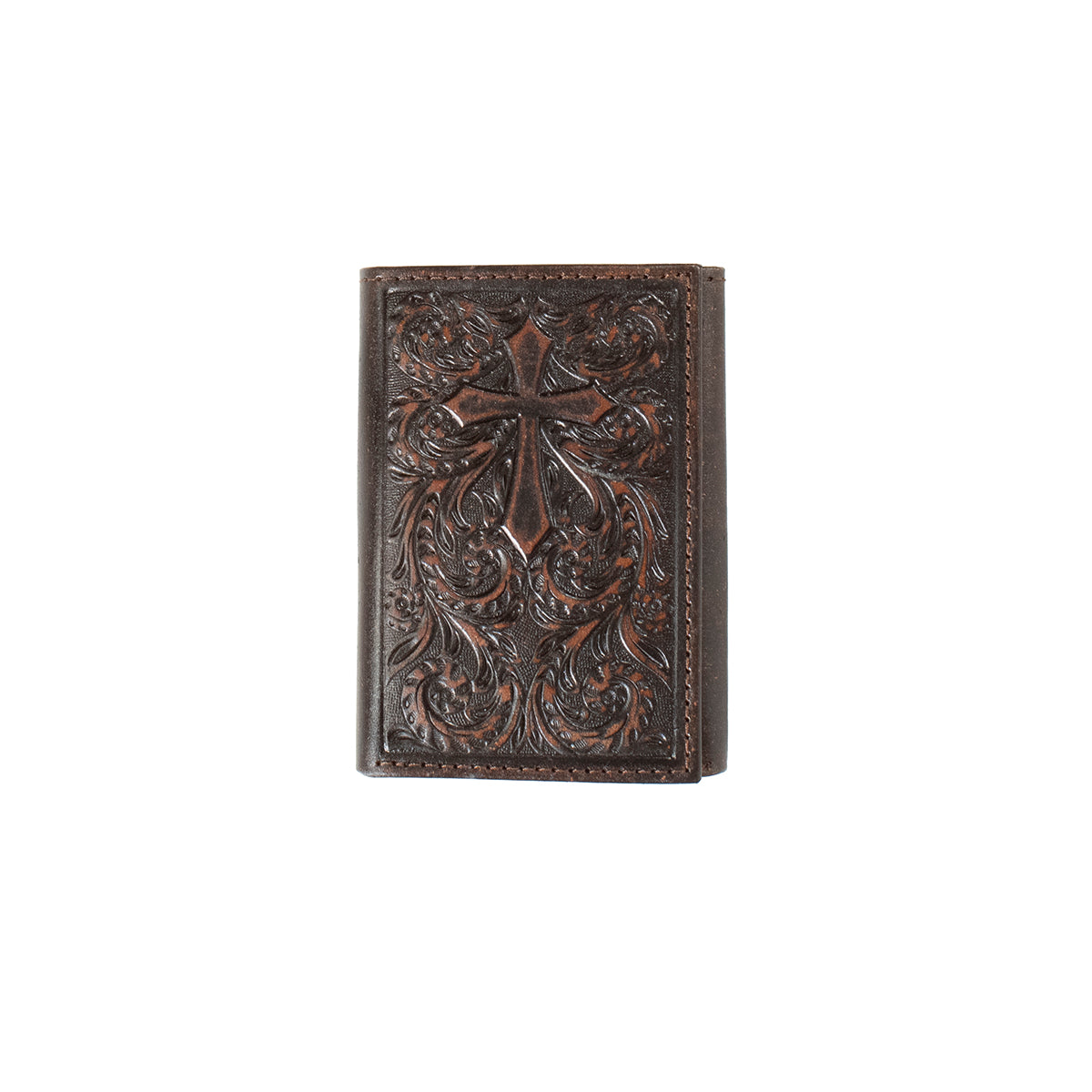 Nocona Trifold Wallet Scroll Cross Medium Brown